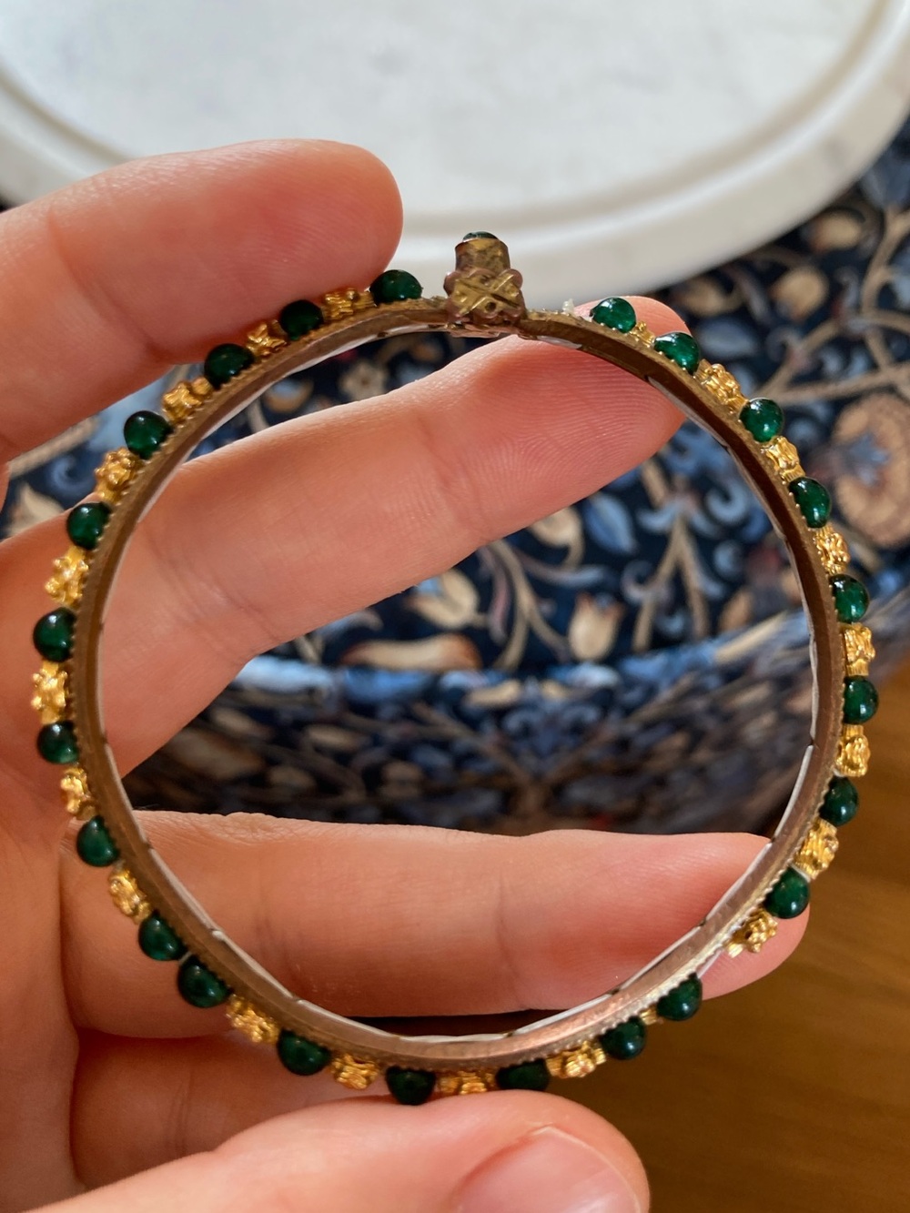 Antique Victorian Beaded Green & Gold Bangle
